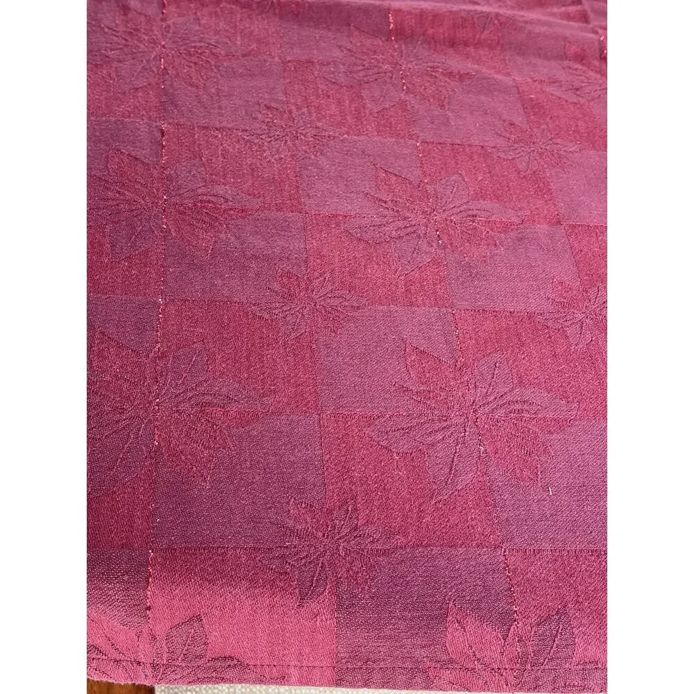 Damask Tablecloth Christmas Woven Red Poinsettia Shimmer Accents 76x56 India